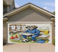 1,8 x 4 m 2026 Soccer Shih Tzu Dog Garage Door Cover, Ready for Match Puppy Coach Bath Décoration murale d'intérieur ou d'extérieur pour photographie de sport
