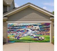 1,8 x 4 m 2026 Soccer Westie Dog Bannière de porte de garage Couverture de porte de garage Match Day Puppy Dribble passé porche art mural intérieur ou extérieur Photo de fond à suspendre