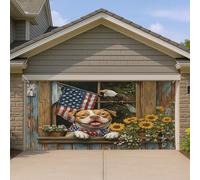 1,8 x 4 m 4 juillet Pitbull Dog Couverture de porte de garage Motif ferme 250 ans Décoration murale d'intérieur ou d'extérieur Décoration murale d'anniversaire patriotique Photographie Fond à