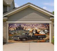 1,8 x 4 m amusant Halloween Berger australien Couverture de porte de garage Motif maison hantée effrayante Camion Décoration murale pour photographie effrayante
