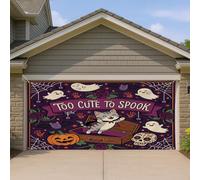 1,8 x 4 m Amusant Halloween Chat américain à poil court Bannière Couverture Couverture de Porte de Garage Couverture effrayante Cercueil Gothique Fantôme Impression Intérieur Extérieur Art