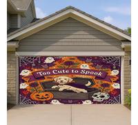 1,8 x 4 m amusant Halloween Labradoodle Dog Garage Porte Bannière Couverture Couverture effrayante Cercueil Gothique Fantôme Imprimé Art Mural Décoration Murale Décoration Murale Photographie