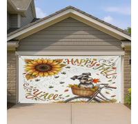 1,8 x 4 m Aquarelle Automne Schnauzer Chien Garage Porte Bannière Couverture Bannière Couverture Automne Vélo Tournesol Bain Intérieur Extérieur Art Mural Décoration Cool Photographie Fond Photo À