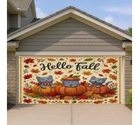1,8 x 4 m automne chat bleu russe couverture de porte de garage couverture couverture couverture automne pays tricot citrouille impression art mural intérieur extérieur décoration photographie ferme