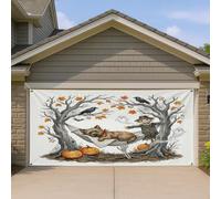1,8 x 4 m Automne Halloween Cairn Terrier Chien Garage Porte Bannière Couverture Couverture Effrayant Fantôme Squelette Imprimé Décoration Murale Intérieur Extérieur Décor Photographie Effrayant Fond