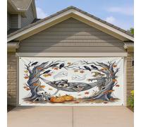 1,8 x 4 m Automne Halloween Schnauzer Chien Garage Porte Bannière Couverture Couverture Effrayant Fantôme Squelette Imprimé Décoration Murale Intérieur Extérieur Décor Photographie Effrayante Fond