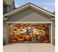 1,8 x 4 m - Bannière de porte de garage en verre teinté - Décoration murale d'intérieur et d'extérieur - Motif schnauzer d'automne - Décoration murale - Photo de récolte - Fond de photo à suspendre