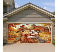 1,8 x 4 m - Bannière de porte de garage - Motif chien schnauzer d'automne - Épouvantail - Pour intérieur et extérieur - Décoration murale amusante à suspendre pour photographie de campagne
