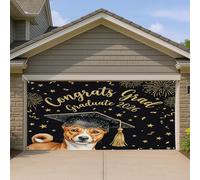 1,8 x 4 m Basenji Dog Congrats Grad Bannière Couverture de Porte de Garage Couverture de Porte de Garage Chiot Chapeau de Diplôme Porche Intérieur Extérieur Décoration Murale Décor Photo Photo de