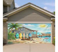1,8 x 4 m Chien Pitbull d'été Plage Garage Porte Bannière Couverture Couverture Couverture Coastal Puppy Beachy Cottage Décoration murale Intérieur Extérieur Photo Fond Photo À Suspendre