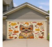 1,8 x 4 m - Couverture de porte de garage en forme de chien cairn terrier d'automne rétro découpé en papier - Décoration murale d'intérieur ou d'extérieur - Feuille d'érable - Fond photo à suspendre
