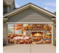 1,8 x 4 m - Couverture de porte de garage en forme de cochon d'automne - Motif feu de camp - Décoration murale d'intérieur et d'extérieur - Décoration murale à suspendre pour photographie de ferme