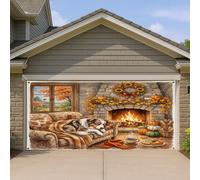 1,8 x 4 m - Couverture de porte de garage - Motif berger australien d'automne - Motif feu de camp - Décoration murale d'intérieur et d'extérieur - Décoration murale à suspendre pour photographie de