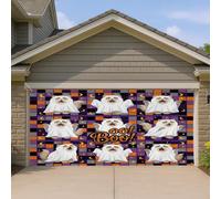 1,8 x 4 m - Couverture de porte de garage - Motif chat persan amusant - Motif fantôme effrayant - Décoration murale d'intérieur et d'extérieur - Décoration murale effrayante pour photographie - Fond