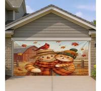 1,8 x 4 m - Couverture de porte de garage - Motif chat persan d'automne - Épouvantail - Décoration murale d'intérieur et d'extérieur - Décoration murale amusante à suspendre pour photographie de