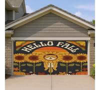 1,8 x 4 m - Couverture de porte de garage - Motif chat persan d'automne - Rétro - Impression tournesol - Décoration murale d'intérieur et d'extérieur - Citrouille - Photographie - Fond à suspendre