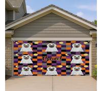 1,8 x 4 m Couverture de porte de garage Motif chien cairn terrier amusant Halloween fantôme effrayant chiot fantôme décoration murale décoration effrayante photographie fond photo à suspendre