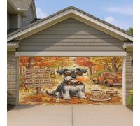 1,8 x 4 m - Couverture de porte de garage - Motif chien schnauzer d'automne - Impression scénique - Décoration murale d'intérieur et d'extérieur - Photographie de vacances - Fond photo à suspendre