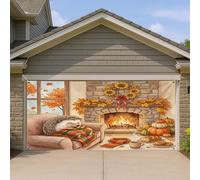 1,8 x 4 m - Couverture de porte de garage - Motif hérisson d'automne - Motif feu de camp - Décoration murale d'intérieur et d'extérieur - Décoration murale à suspendre pour photographie de ferme