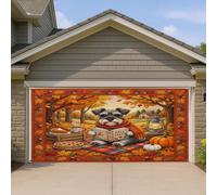 1,8 x 4 m, couverture de porte de garage motif schnauzer automnal, couverture de porte de garage, style matelassé automne, camping, bain, art mural, décalcomanie, décoration murale, photographie de