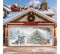1,8 x 4 m - Décoration murale pour porte de garage - Motif chien Schnauzer de neige - Décoration murale d'intérieur et d'extérieur - Décoration de vacances - Photographie de vacances - Fond photo à
