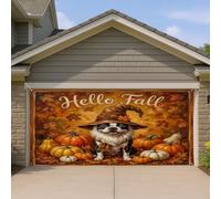 1,8 x 4 m - Décoration murale pour porte de garage - Motif de nain de Boston Terrier d'automne - Pour intérieur ou extérieur - Décoration murale à suspendre pour photographie
