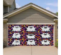 1,8 x 4 m Fun Halloween Chat British Shorthair Porte Garage Porte Bannière Couverture Funky Effrayant Chaton Fantôme Motif Décoration Murale Décoration Murale Décoration Spooky Photographie Fond Photo