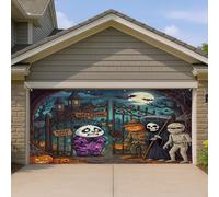 1,8 x 4 m Fun Halloween effrayant Panda Couverture de porte de garage Couverture Horreur Maison hantée Salle de bain Art mural Décoration murale Château effrayant Photographie Fond Photo à suspendre