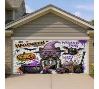 1,8 x 4 m Fun Halloween Graffiti Cairn Terrier Chien Garage Porte Bannière Couverture Effrayant Sorcière Imprimé Intérieur Extérieur Art Mural Décoration Chaudron Photographie Fond Photo à Suspendre