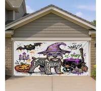 1,8 x 4 m Fun Halloween Graffiti Schnauzer Chien Garage Porte Bannière Couverture Effrayant Sorcière Imprimé Décoration Murale Intérieur Extérieur Décor Chaudron Photographie Fond Photo à Suspendre