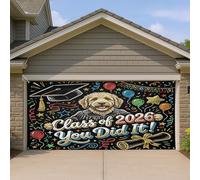 1,8 x 4 m Golden Doodle Dog Congrats Grad Bannière Couverture de porte de garage Imprimé chiot Graduation Intérieur Extérieur Art Décalcomanie Décoration murale Classe of 2026 Photographie Fond à