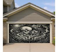 1,8 x 4 m gothique Halloween chien cairn terrier porte de garage couverture gothique squelette porche intérieur extérieur art décalcomanie décoration murale effrayant photographie fond photo à