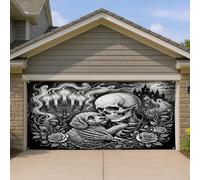 1,8 x 4 m gothique Halloween Cockapoo Dog Garage Porte Bannière Couverture Couverture Goth Spooky Squelette Porche Intérieur Extérieur Art Mural Décor Photographie Effrayant Photo Fond à Suspendre