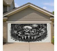 1,8 x 4 m gothique Halloween Schnauzer Chien Garage Porte Bannière Couverture Couverture Couverture Goth Squelette Spooky Porche Intérieur Extérieur Art Mural Décor Photographie Effrayant Photo Fond à