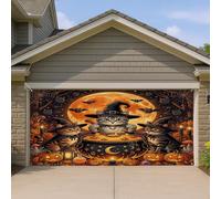 1,8 x 4 m Halloween Chat américain à poil court Bannière Couverture de porte de garage Vintage Chaton Sorcière Chaudron Bain Intérieur Extérieur Art Décalcomanie Décoration murale effrayante