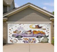 1,8 x 4 m Halloween Gnome Camion Poule Coq Porte de Garage Couverture de Porte de Garage Motif Effrayant Amusant Décoration Murale Intérieur Extérieur Décor Effrayant Photographie Fond Photo À
