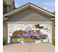 1,8 x 4 m Halloween Gnome Truck Cairn Terrier Chien Garage Porte Bannière Couverture Couverture Fun Effrayant Décoration Murale Intérieur Extérieur Décor Effrayant Photographie Fond Photo à Suspendre