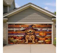 1,8 x 4 m Halloween Golden Retriever Dog Garage Door Cover Couverture Rustique Horreur Citrouille Imprimé Art Mural Intérieur Extérieur Décoration Murale Horreur Ferme Photographie Fond Photo à