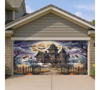 1,8 x 4 m Halloween Maison hantée Basset Chien Chien Garage Bannière Couverture Couverture de Porte de Garage Imprimé Fantôme Amusant Décoration Murale Décoration Murale Effrayante Effrayante