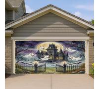 1,8 x 4 m Halloween Maison hantée Bull Terrier Dog Garage Porte Bannière Couverture Couverture Fun Fantôme Intérieur Extérieur Wall Art Decal Decor Effrayant Effrayant Photographie Fond Photo à
