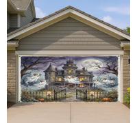 1,8 x 4 m Halloween maison hantée chien berger australien couverture de porte de garage couverture couverture de porte de garage impression fantôme amusant art art décalcomanie décoration murale