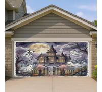 1,8 x 4 m Halloween Maison hantée Chien Cairn Terrier Couverture Bannière Couverture Couverture de Porte de Garage Imprimé Fantôme Amusant Art Mural Intérieur Extérieur Décor Effrayant Effrayant