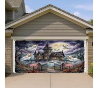 1,8 x 4 m Halloween maison hantée chien lakeland terrier couverture de porte de garage couverture couverture de porte de garage impression fantôme amusant art art décalcomanie décoration murale