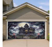 1,8 x 4 m Halloween Maison hantée Shetland Chien Berger Chien Bannière Couverture Couverture de Porte de Garage Imprimé Fantôme Amusant Décoration Murale Intérieur Extérieur Décoration Effrayante