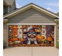 1,8 x 4 m Halloween Schnauzer Chien Garage Porte Bannière Couverture Couverture Rustique Horreur Citrouille Imprimé Décoration Murale Décoration Murale Horreur Ferme Photographie Fond À Suspendre