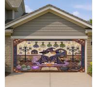 1,8 x 4 m Halloween sorcière chat britannique à poil court couverture de porte de garage couverture couverture rétro amusante sorcière porche intérieur extérieur art décalcomanie décoration effrayante