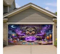 1,8 x 4 m Halloween Sorcière Schnauzer Chien Garage Porte Bannière Couverture Couverture Couverture Chiot Sorcière Motif Tarot Effrayant Décoration Murale Décoration Murale Photographie Effrayante