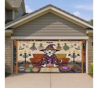 1,8 x 4 m Halloween Witch Dalmatien Dog Garage Porte Bannière Couverture Couverture Rétro Amusant Magique Sorcière Porche Intérieur Extérieur Art Decal Decor Photographie Spooky Photo Fond Suspendu