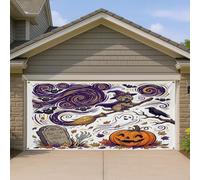 1,8 x 4 m Mignon Halloween sorcière chien cairn terrier garage porte bannière couverture couverture amusante effrayant cimetière bain art mural décoration murale effrayant photographie fond photo à