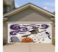 1,8 x 4 m Mignon Halloween Sorcière Schnauzer Chien Garage Porte Bannière Couverture Couverture Fun Cimetière Bain Intérieur Extérieur Art Mural Décor Spooky Photographie Fond Photo à Suspendre